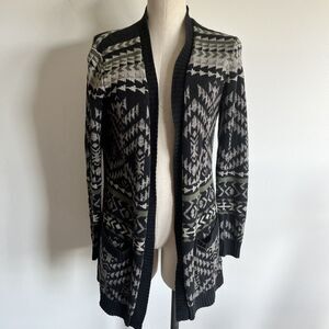 Roxy Aztec Cardigan Sweater Tribal Boho Open Front Pockets